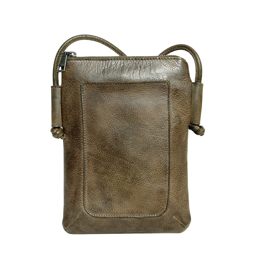 Leather Bag in Moss Green Leather With Zip and Inside Lining. 