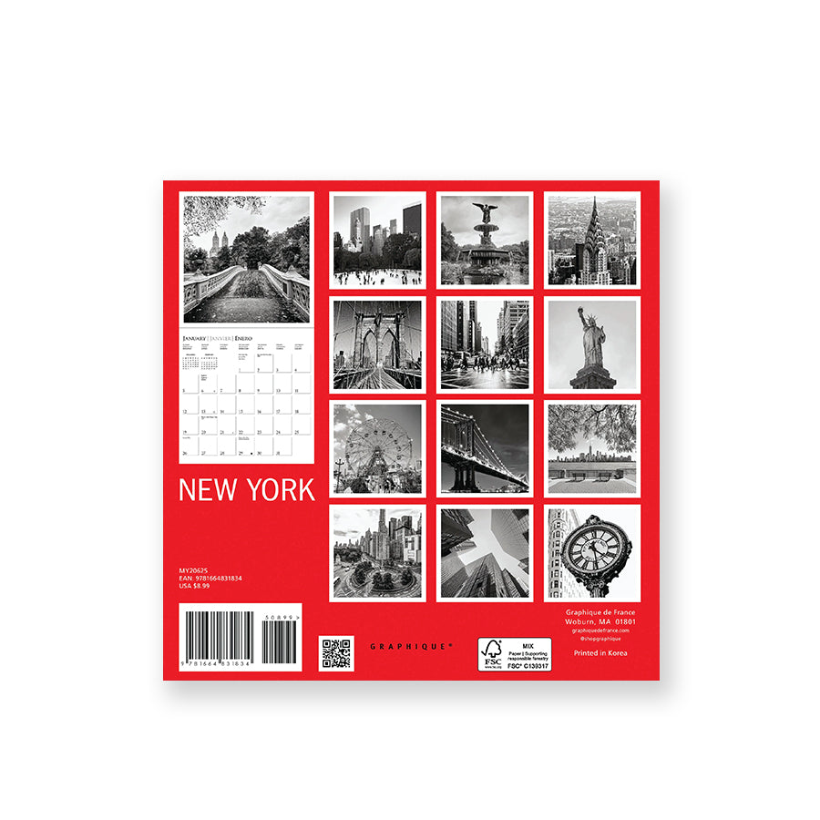 Black & White New York 2025 Mini Wall Calendar