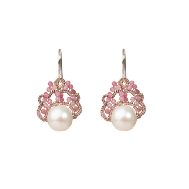 Lace Earrings: Moona Pearl & Pink Tourmaline