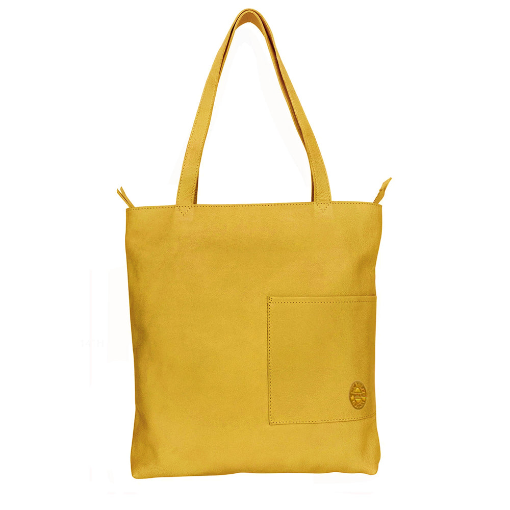 Leather NYPL Bookbinding Stamp Tote in Mustard