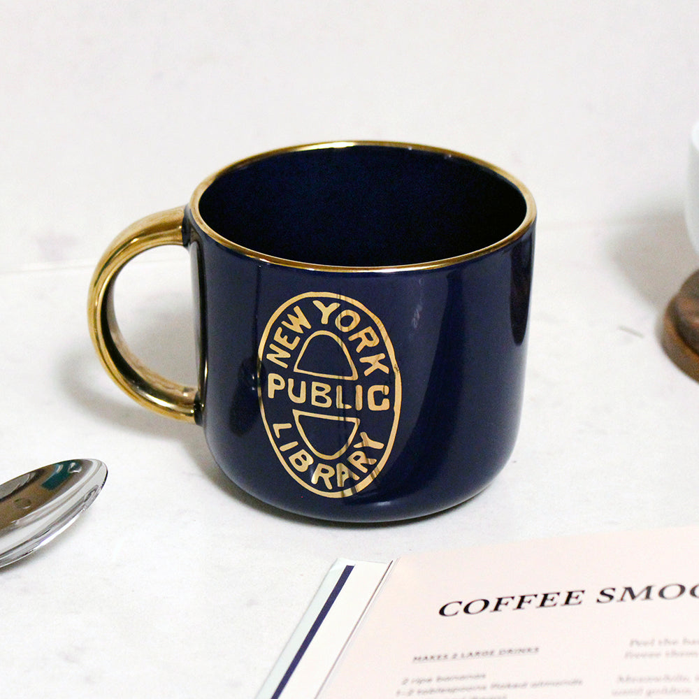 NYPL Navy Bookbinding Stamp Mug