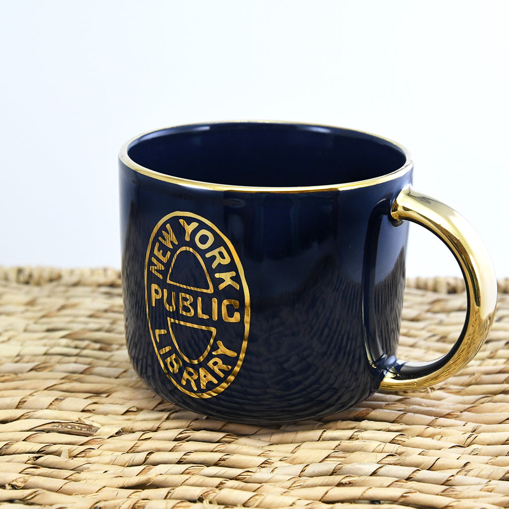 NYPL Navy Bookbinding Stamp Mug