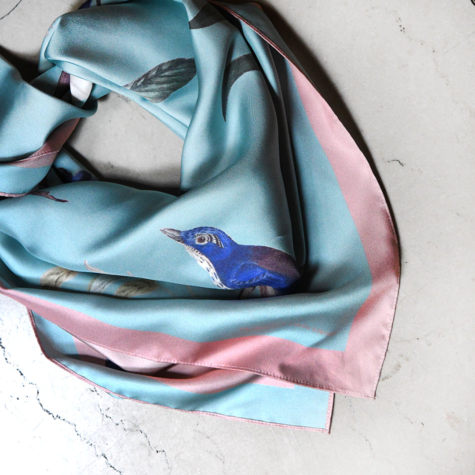 NYPL Audubon Blue Birds Double-Sided Silk Scarf