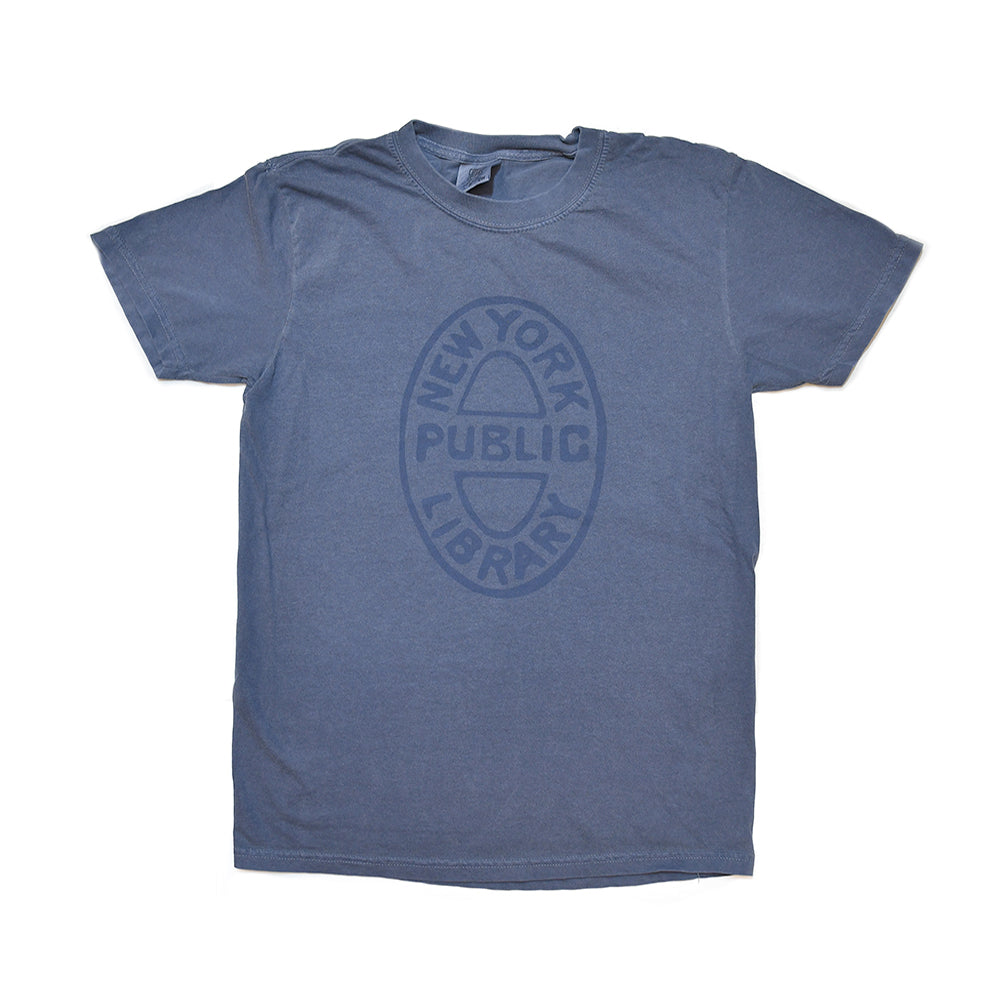 NYPL Denim Blue Bookbinding Stamp T-Shirt