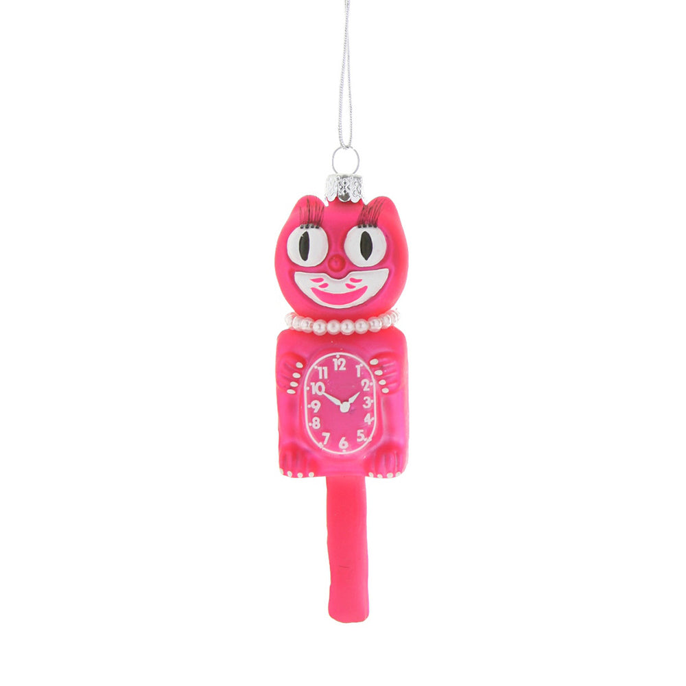 Pink Retro Cat Clock Ornament