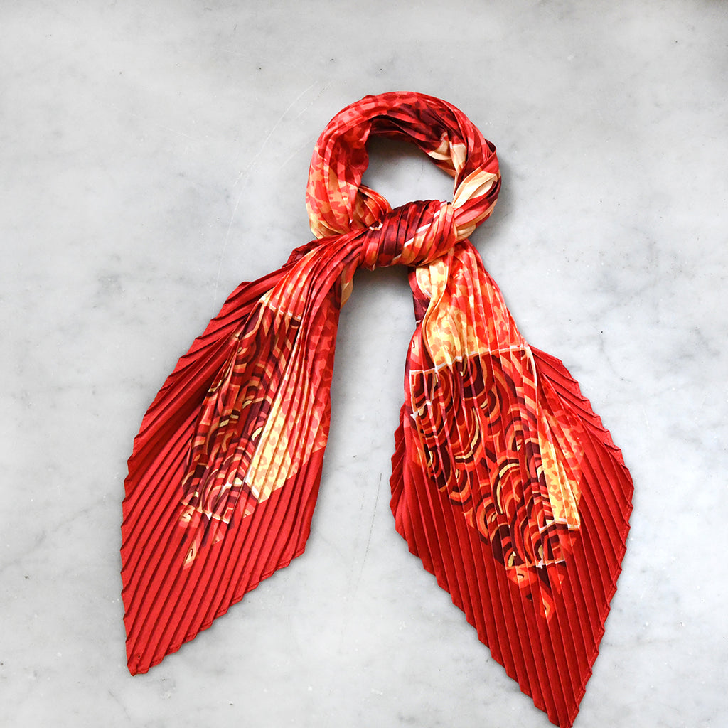 NYPL Multi Red Pleated Diamond Scarf