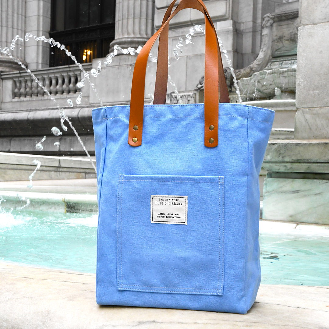 Sky Blue Vintage NYPL Stamp Tote Bag