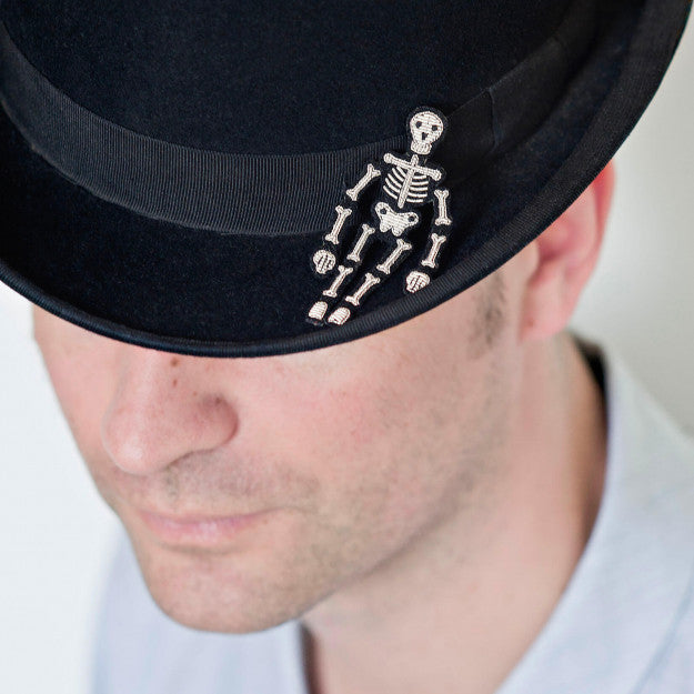 Skeleton Hand Embroidered Brooch