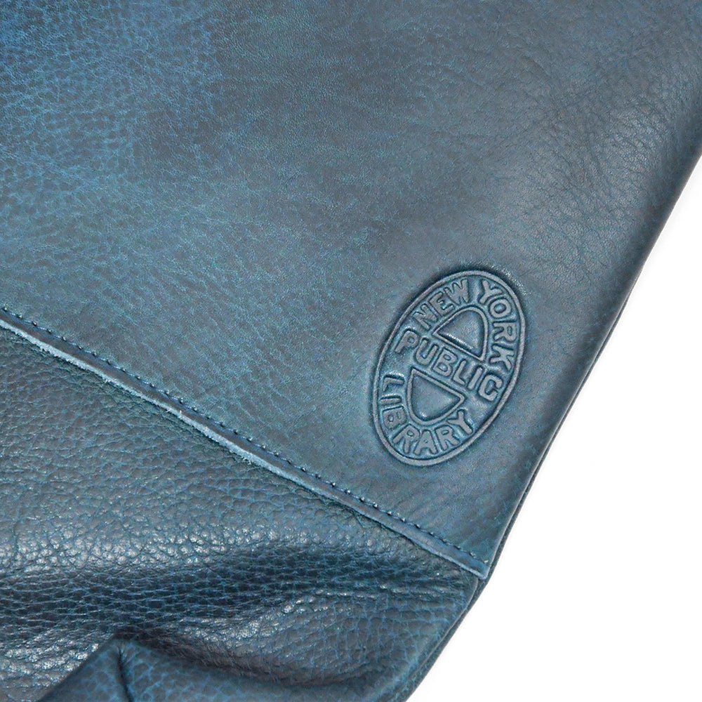 Leather NYPL Bookbinding Stamp Tote in Teal