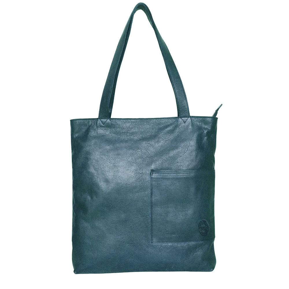 Leather NYPL Bookbinding Stamp Tote in Teal