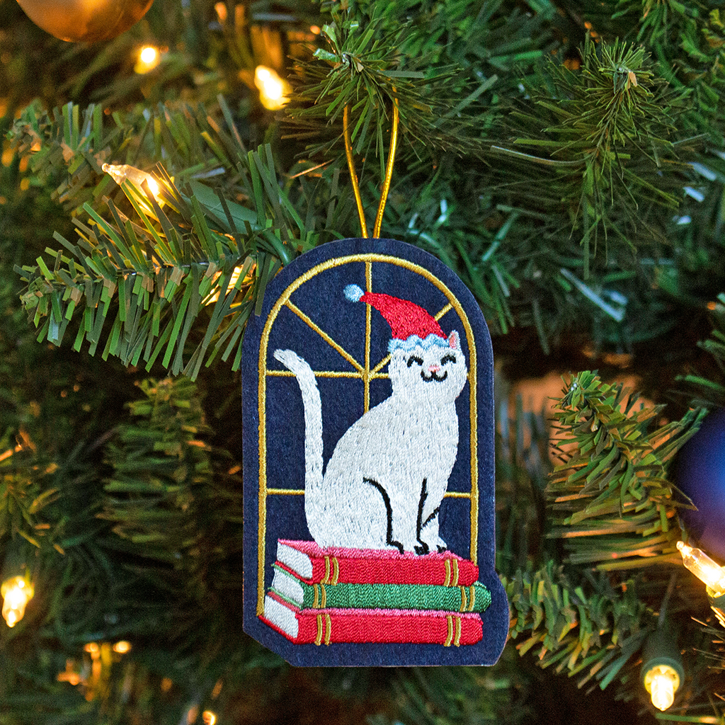 Bookstack Cat Ornament