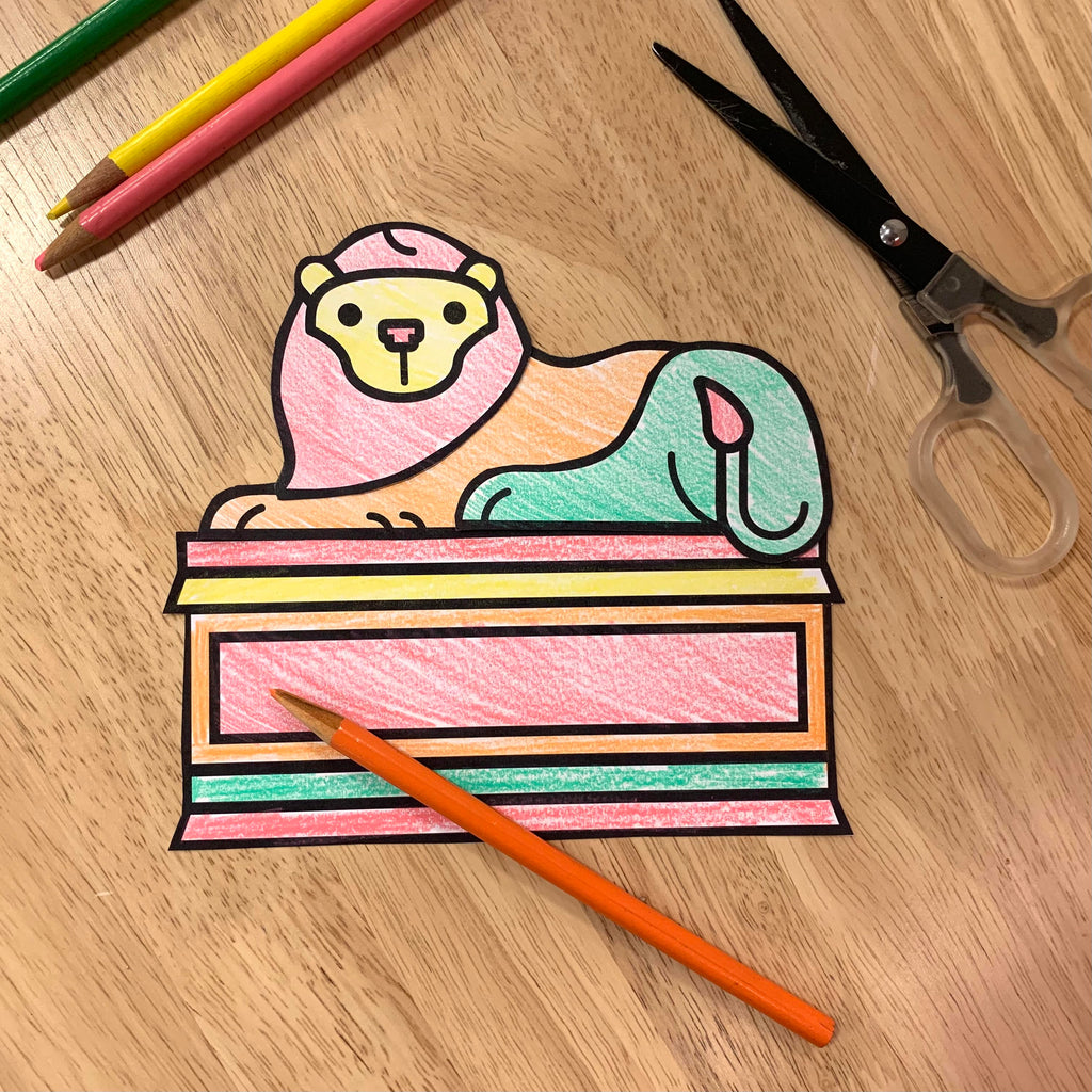Library Lion : Color, Cut and Glue Printable Activity