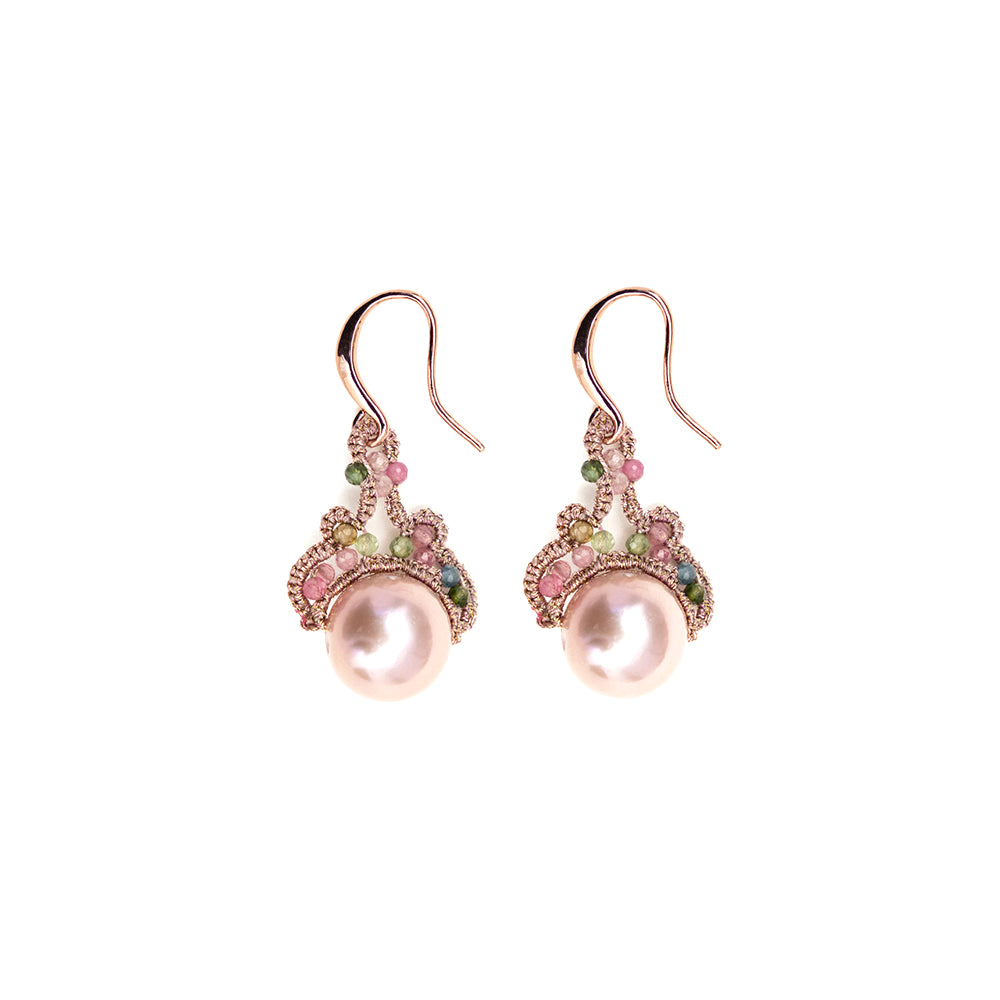 Lace Earrings: Freshwater Pearl & Tourmaline Moona