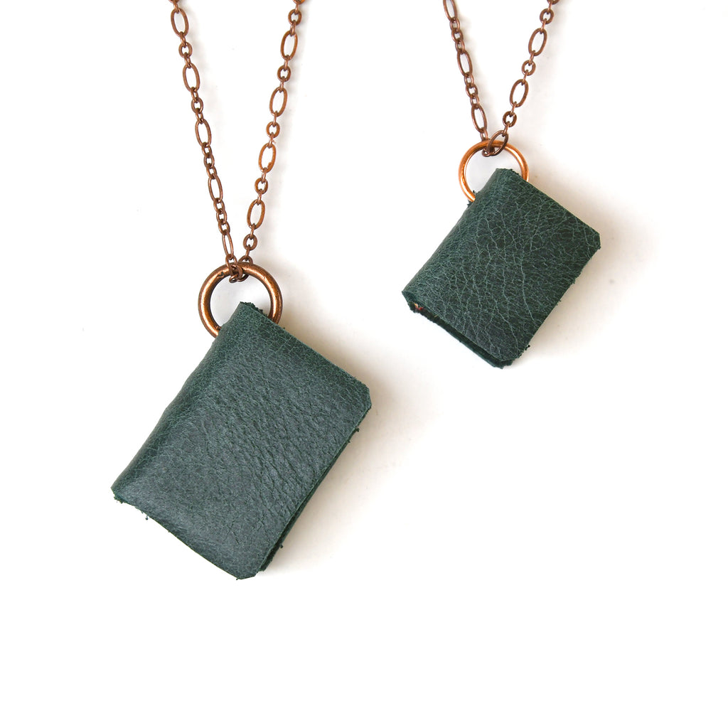Green Leather Book Necklaces