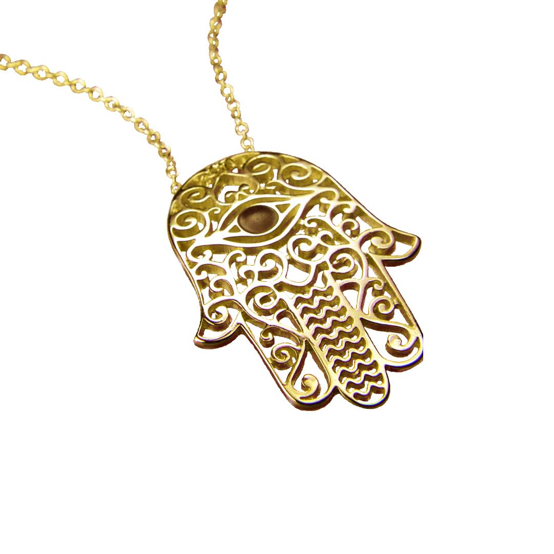 Gold Hamsa Hand Necklace Pendant & Franco Gold Chain | The Gold Gods