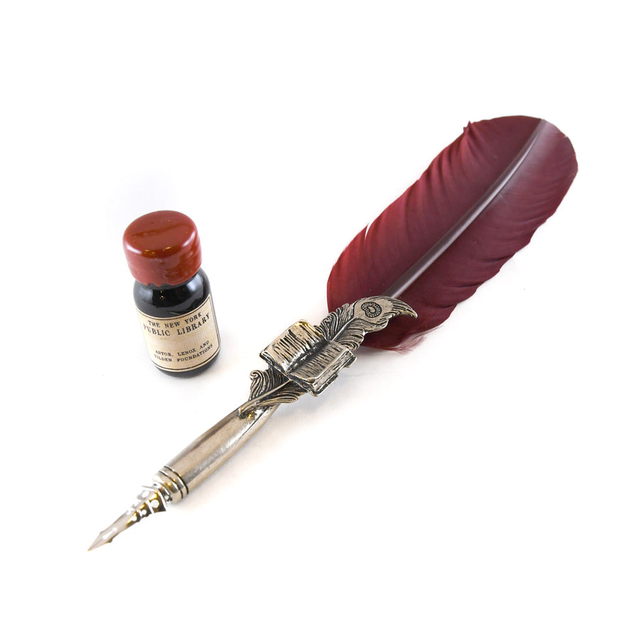NYPL Red Feather Pen Set