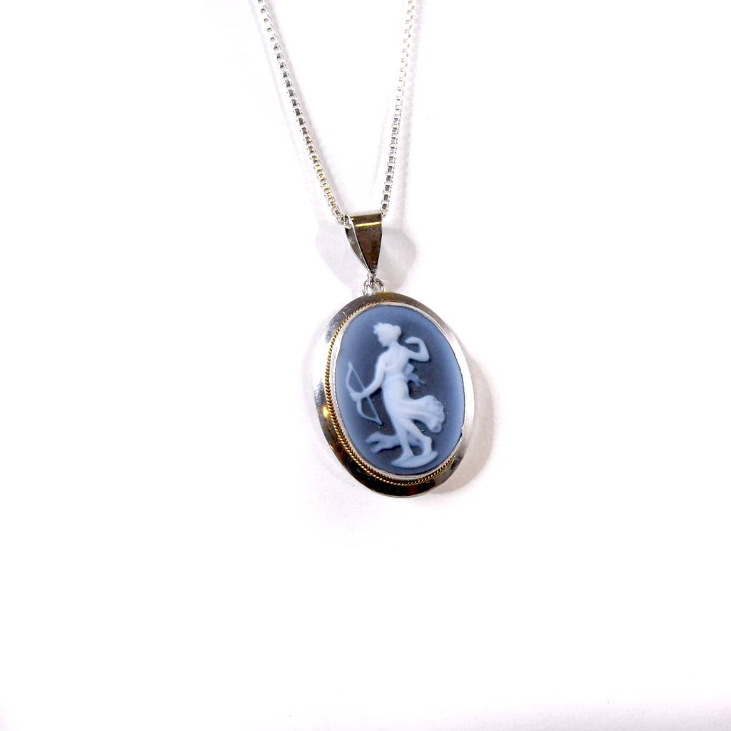 Diana the Huntress Blue Agate Cameo Necklace