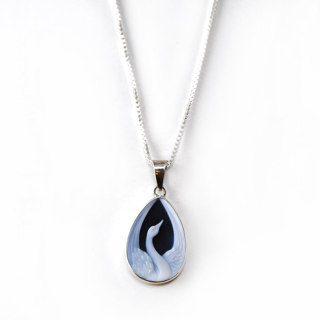 Swan Blue Agate Cameo Necklace