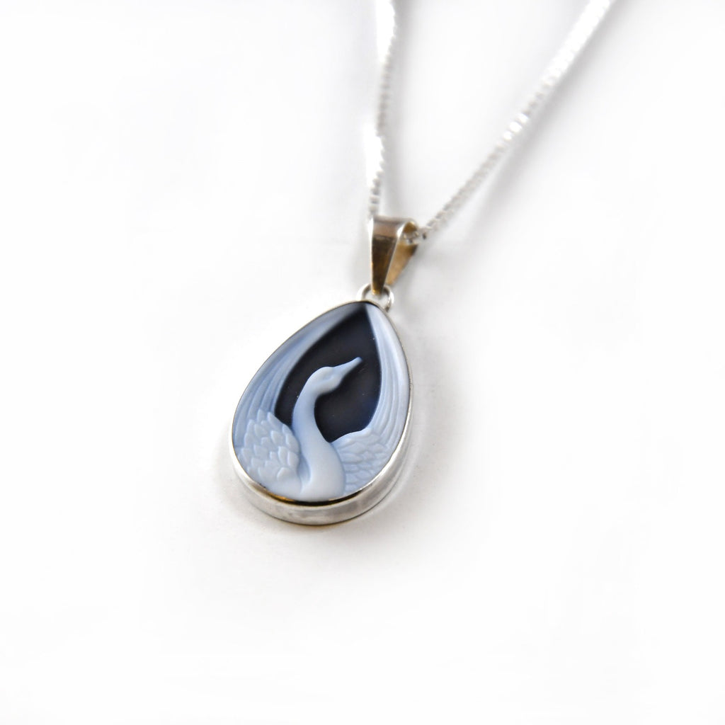 Swan Blue Agate Cameo Necklace