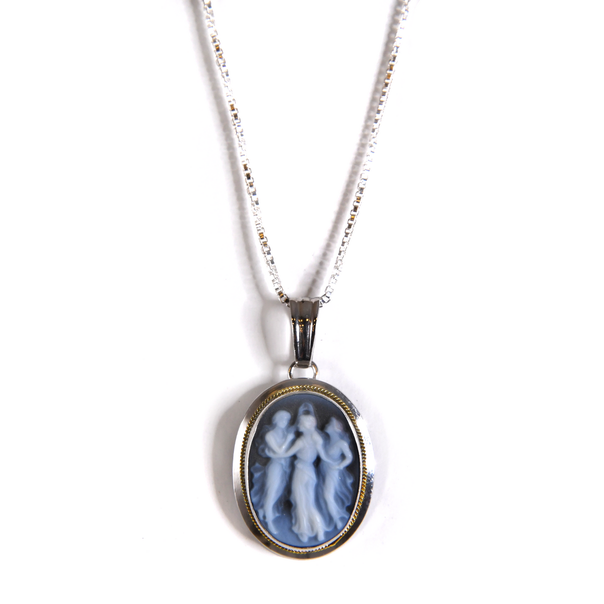 IMPERIAL GLASS BLUE SMOKE LADY CAMEO NECKLACE