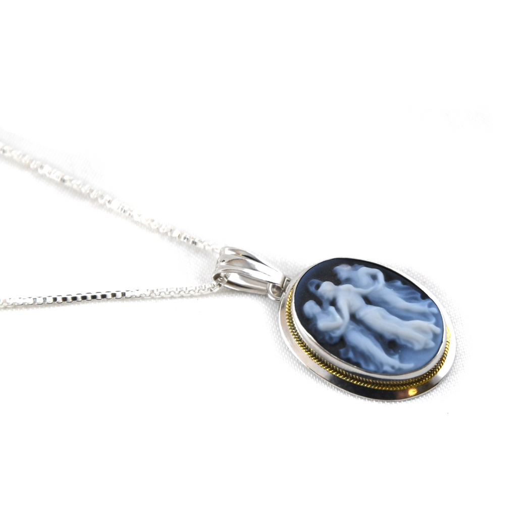Three Graces Blue Agate Cameo Necklace