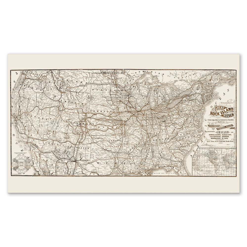 Cream U.S. Railroad Map Wooden Wall Art