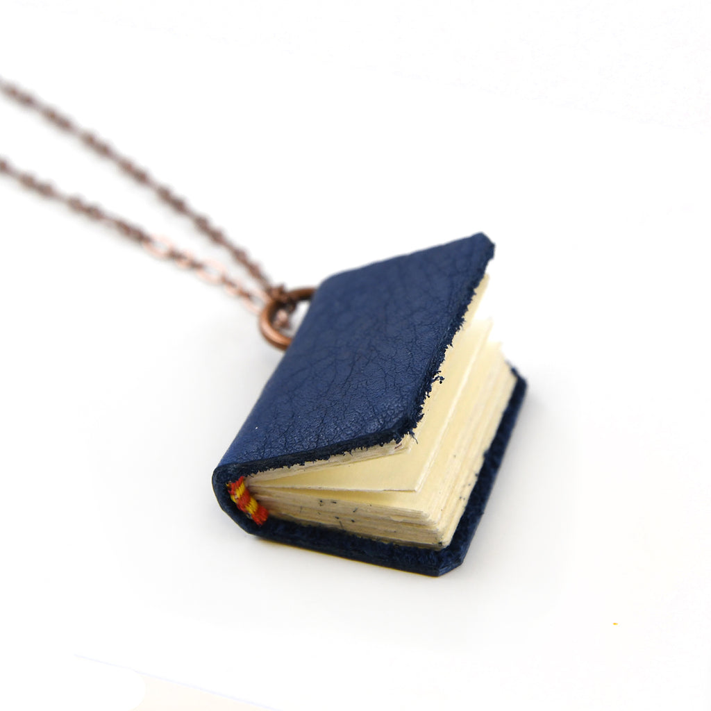 Blue Leather Book Necklaces