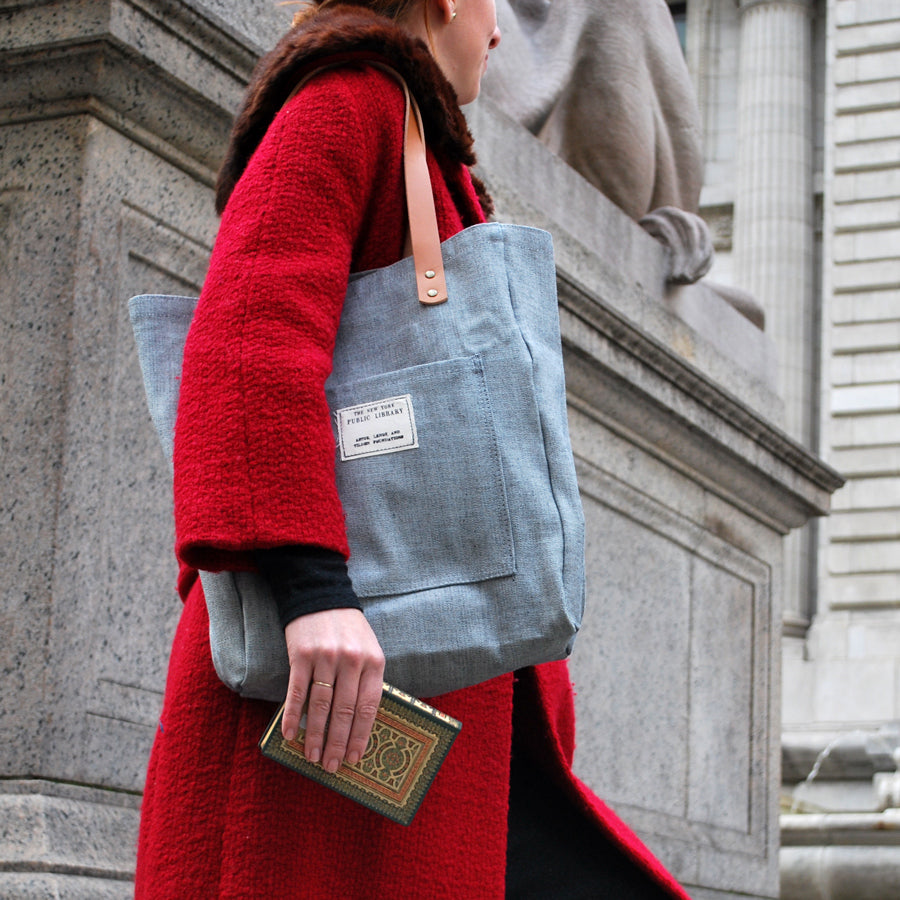 Light Denim Vintage NYPL Stamp Tote Bag | The New York Public Library Shop