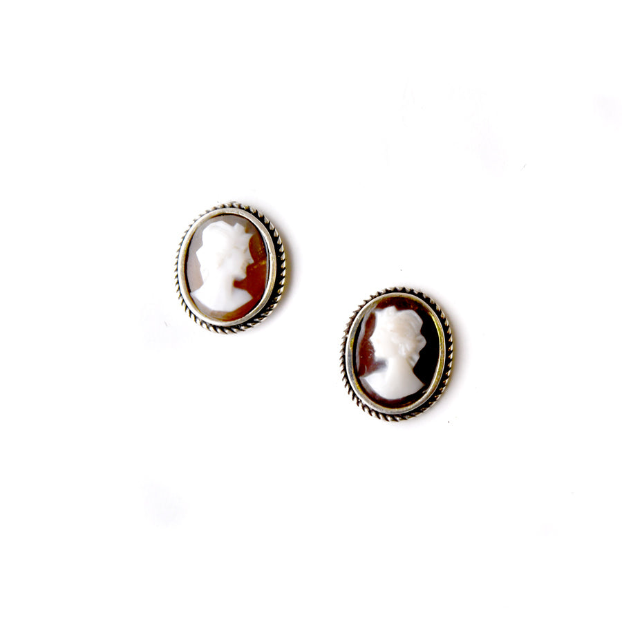 Vintage Italian cameo earrings,Silver earrings factory and real vintage cameo,Italian cameo jewelry,Lobe cameo earrings,women's face cameo