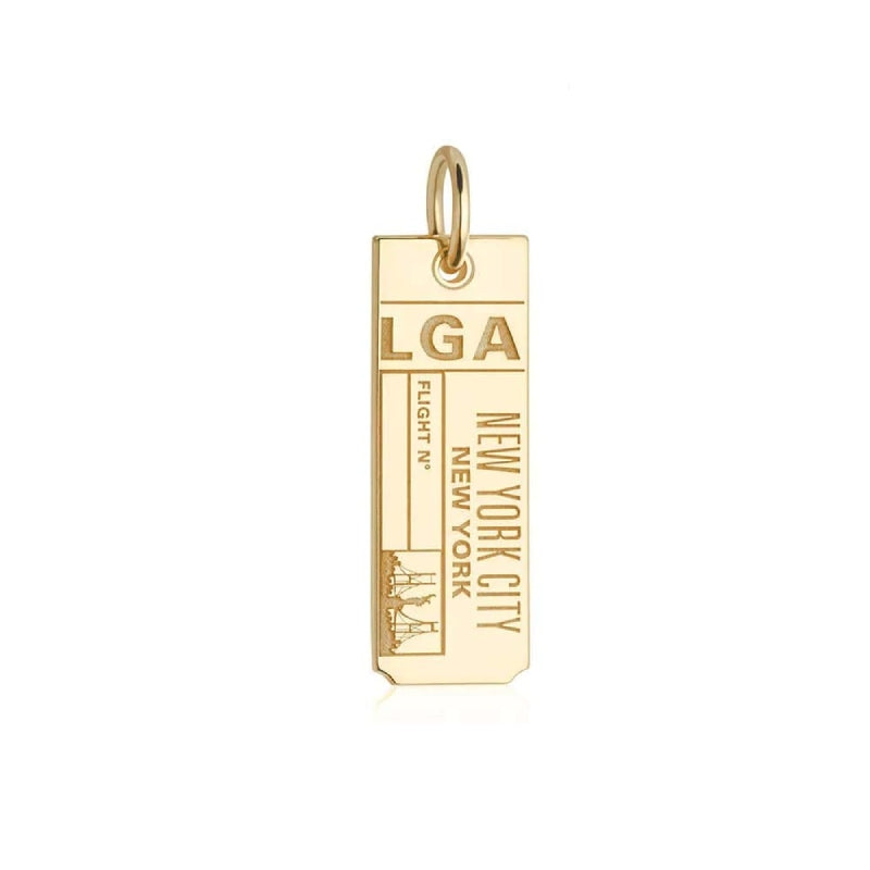 Gold New York LGA Luggage Tag Charm