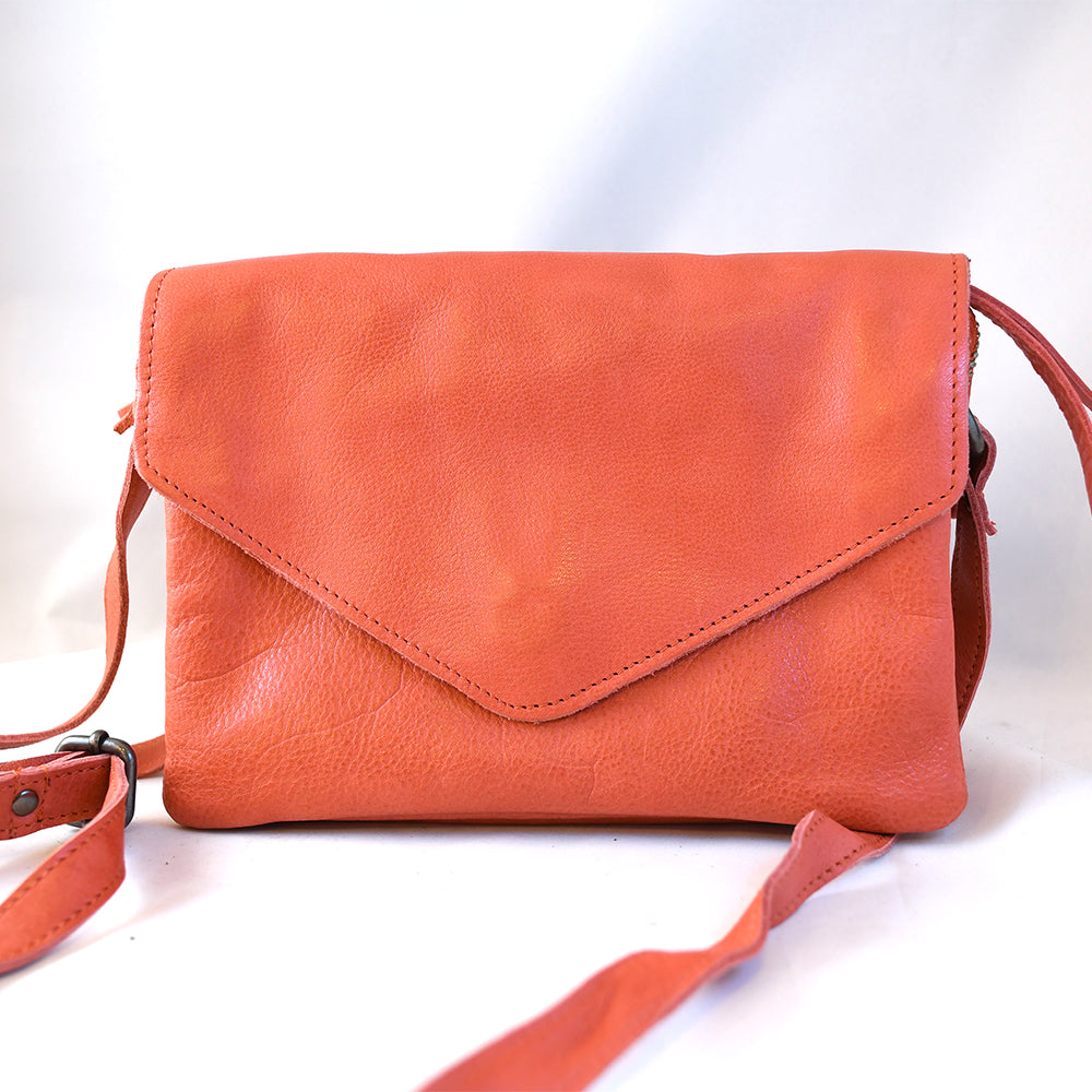 Leather Envelope Crossbody Bag: Harbor Poppy