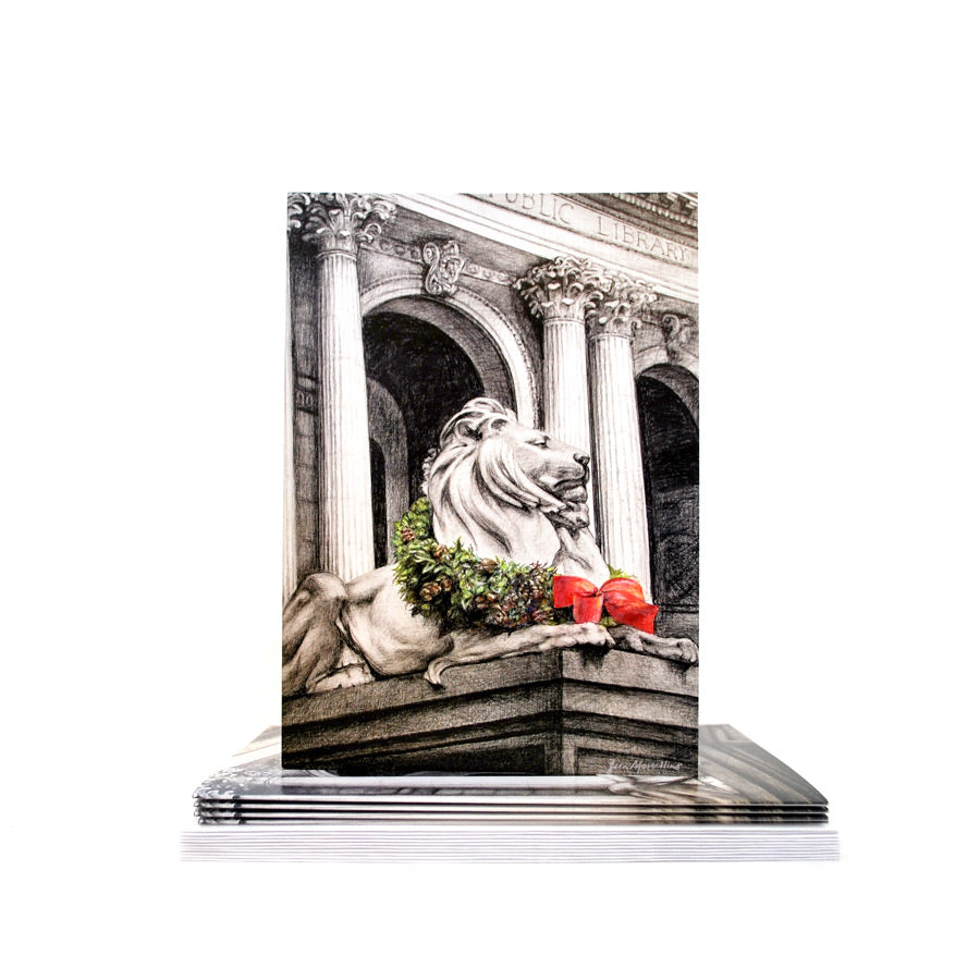New York Public Library Lion in Winter Holiday Card Set - The New York Public Library Shop