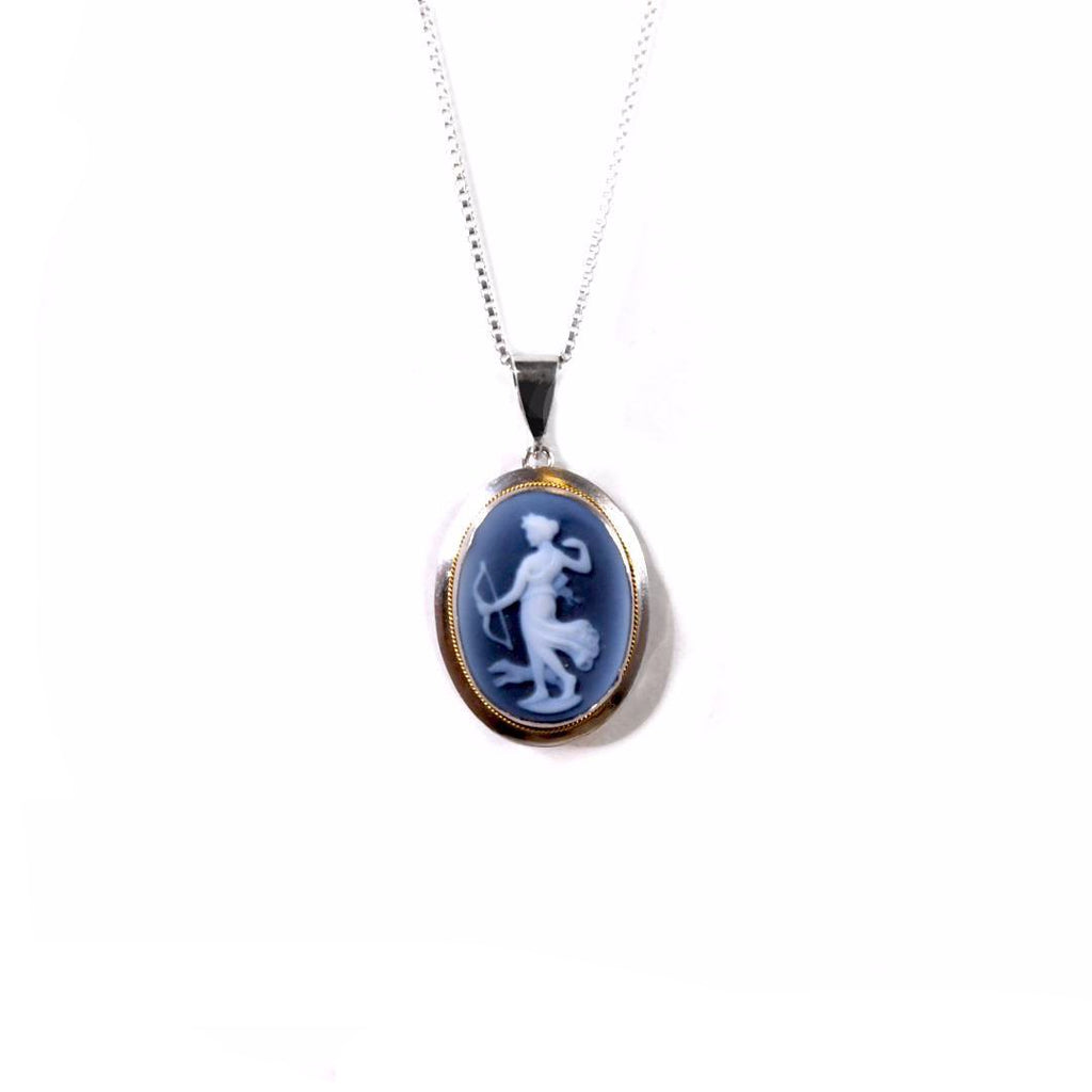 Diana the Huntress Blue Agate Cameo Necklace