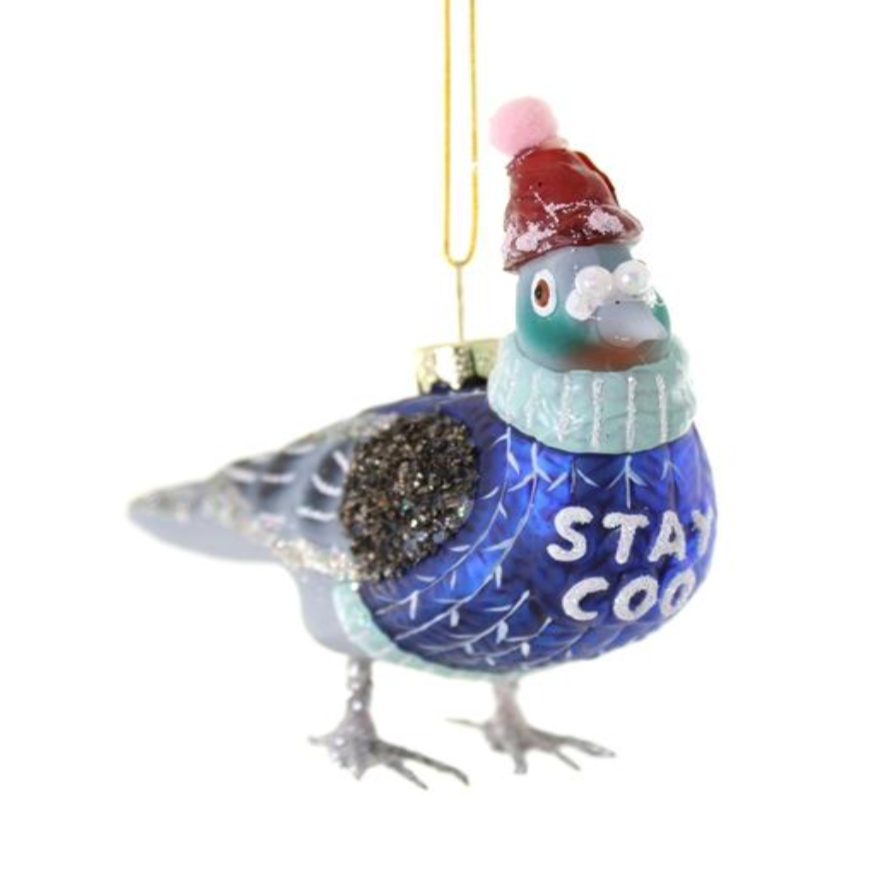 "Stay Coo" Glass Pigeon Ornament