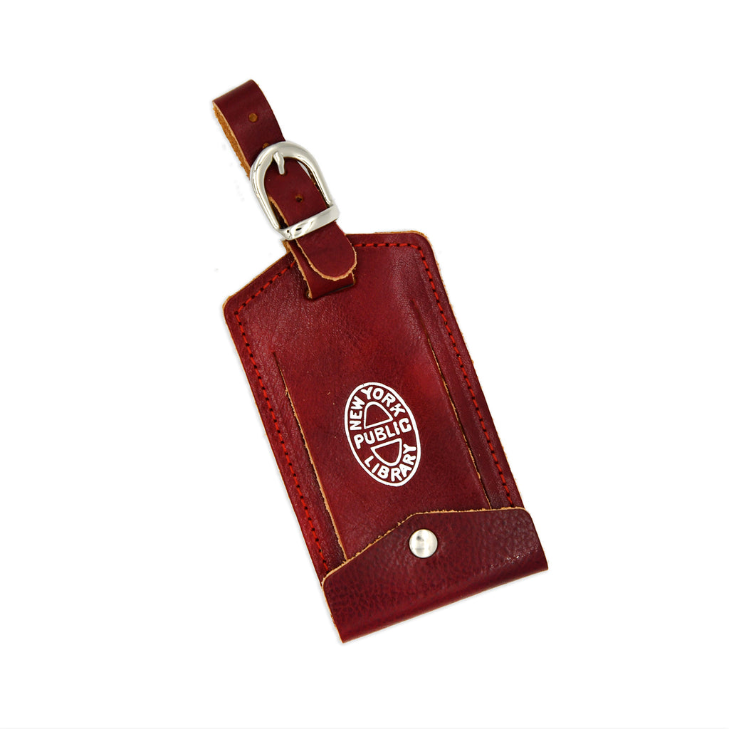 Red NYPL Leather Luggage Tag
